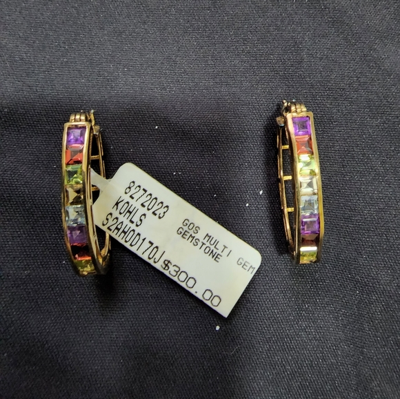 Multi colored gems with 18k gold on SS - Picture 1 of 3